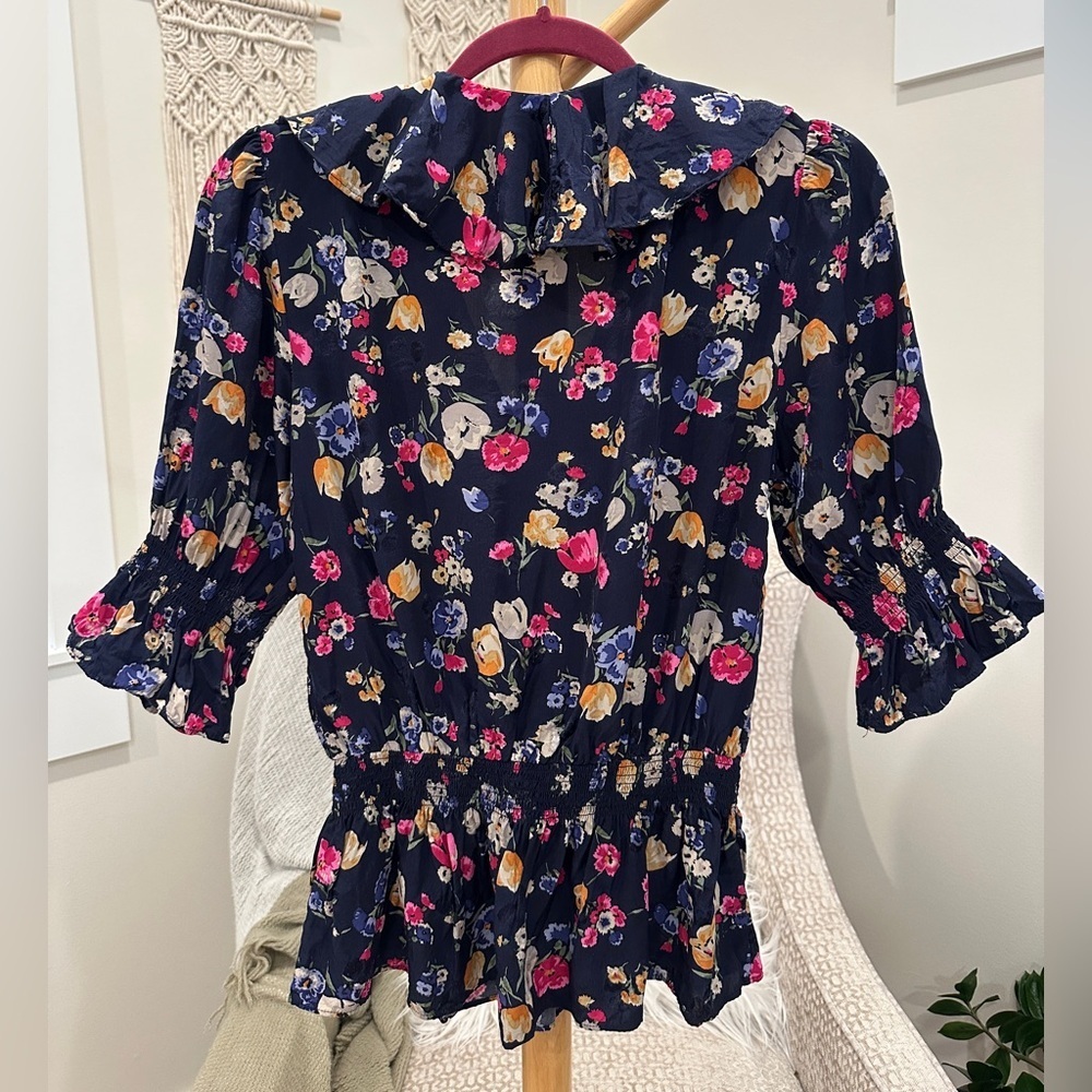 Lauren Ralph Lauren Floral Wrap Blouse Navy Size Small Petite - Picture 5 of 7